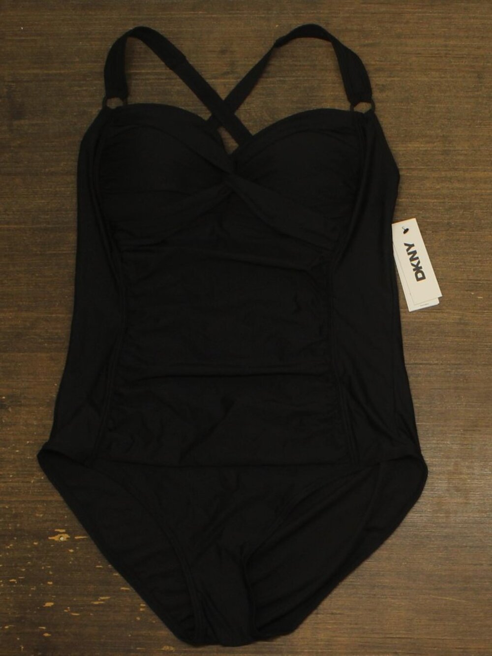 Dkny Black Twist Front One Piece Swimsuit Dimms565 2Xl Sz 2XL